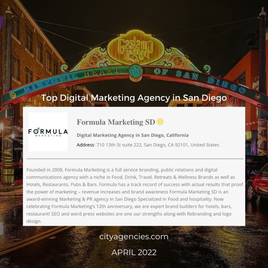 Formula Marketing is named A Top Digital Marketing Agency in San Diego | April 2022